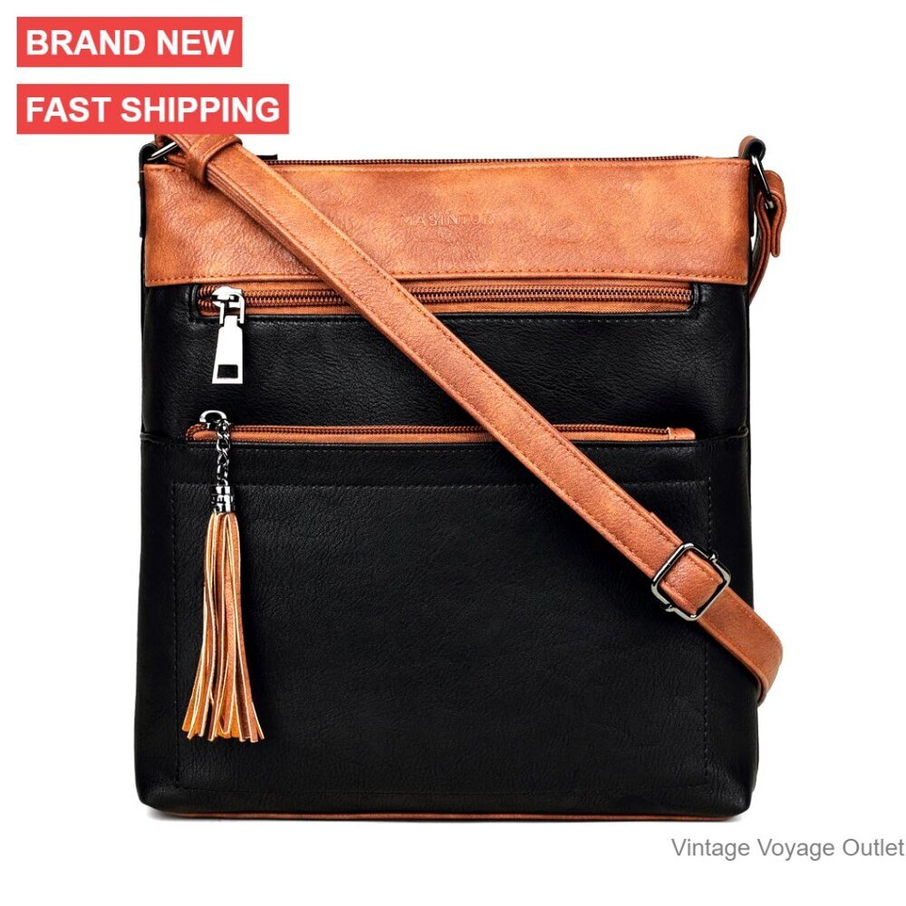 Medium Vegan Leather Crossbody Bag with Adjustable Strap and Multiple Pockets
